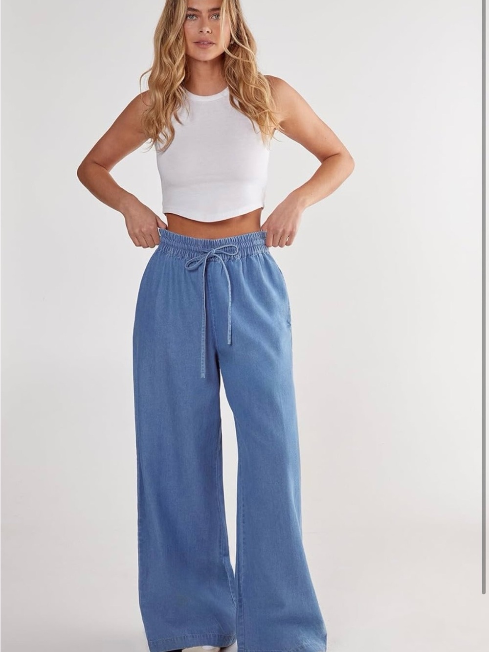 Nasty Gal Pale Chambray Pull-On Pants